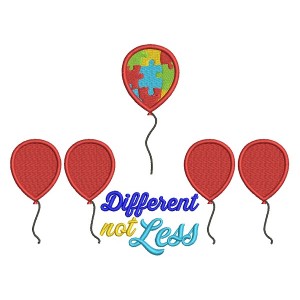 Diffferent Not Less Autism Awareness Balloons Filled Machine Embroidery Design Digitized Pattern